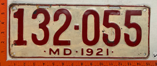 1921 Maryland #132-055 Passenger License Plate (Repaint)