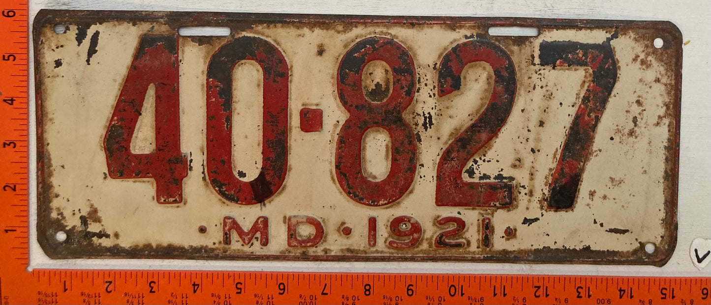 1921 Maryland #40-827 Passenger License Plate