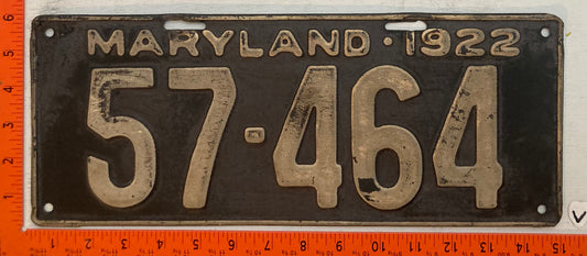 1922 Maryland #57-464 Passenger License Plate