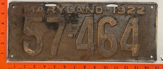 1922 Maryland #57-464 Passenger License Plate