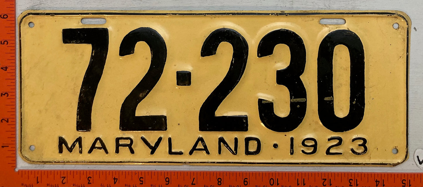 1923 Maryland #72-230 Passenger License Plate (repaint)