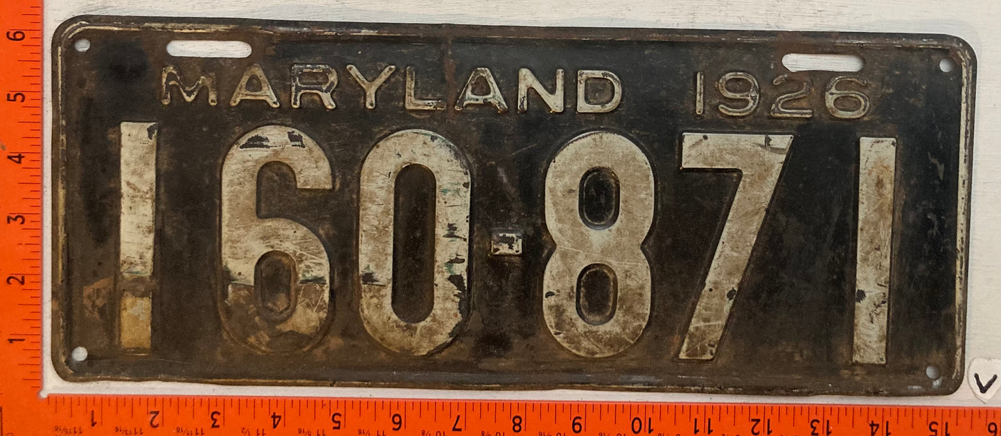 1926 Maryland #160-871 Passenger License Plate