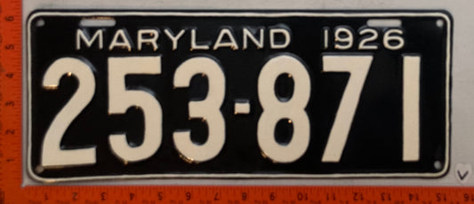 1926 Maryland #253-871 Passenger License Plate (repaint)