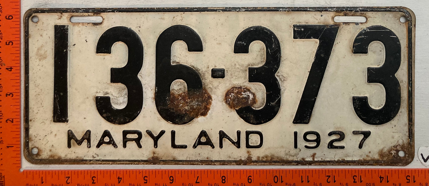 1927 Maryland #136-373 Passenger License Plate