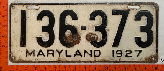 1927 Maryland #136-373 Passenger License Plate