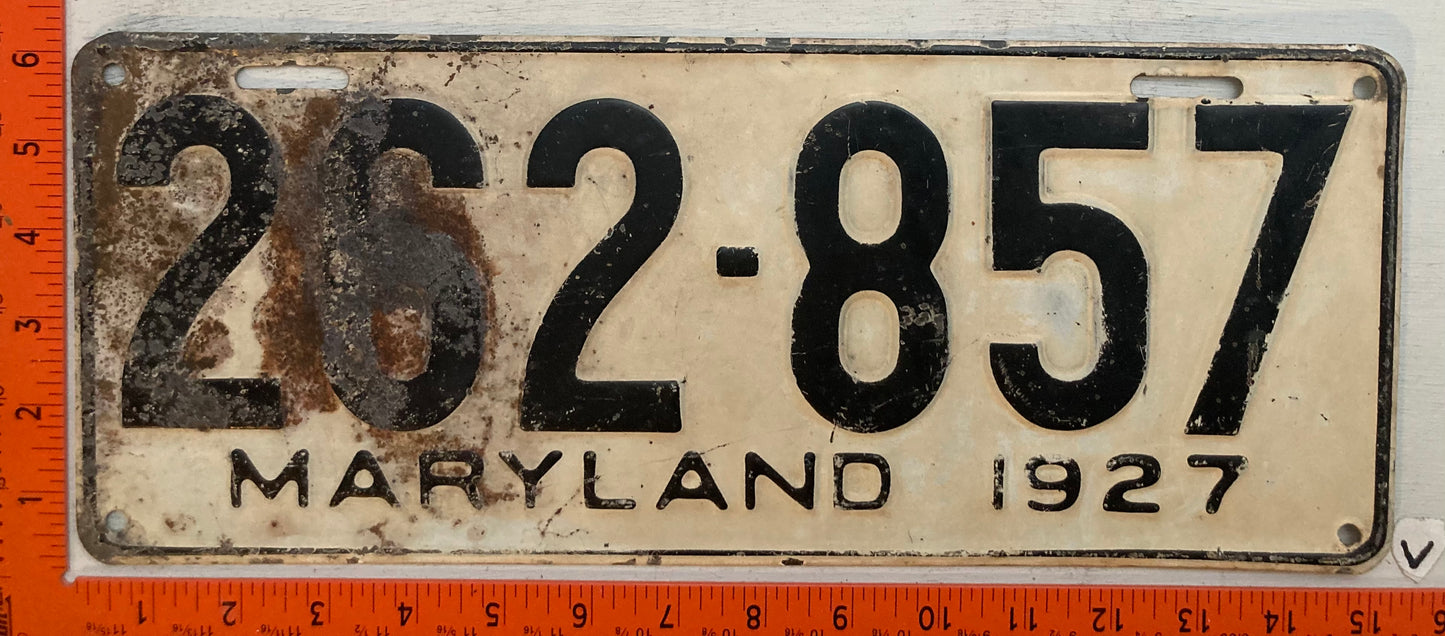 1927 Maryland #262-857 Passenger License Plate