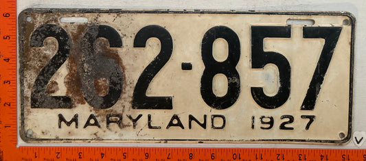 1927 Maryland #262-857 Passenger License Plate