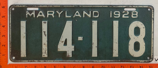 1928 Maryland #114-118 Passenger License Plate