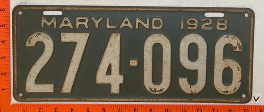 1928 Maryland #274-096 Passenger License Plate