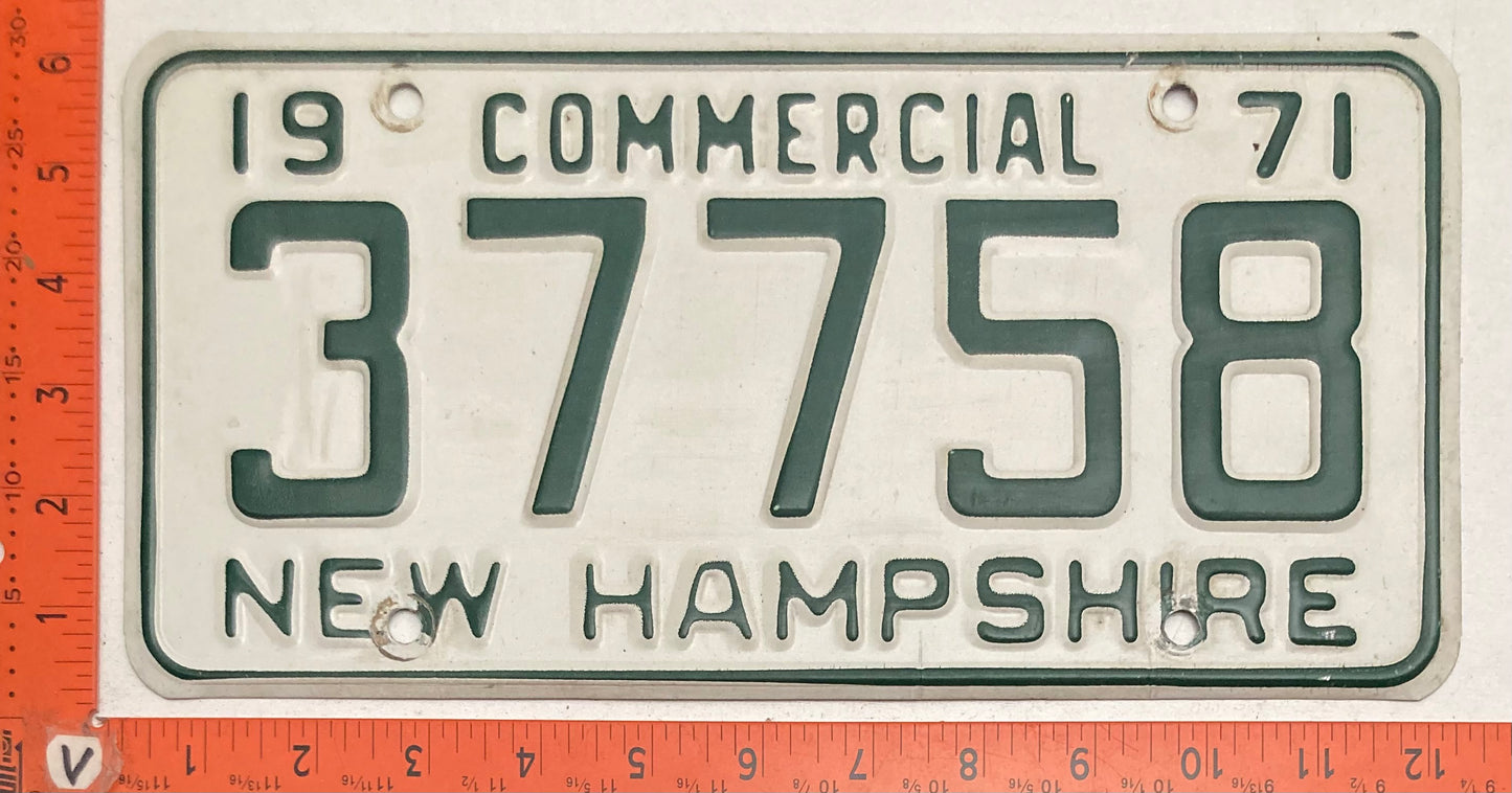 1971 New Hampshire #37758 Commericial License Plate