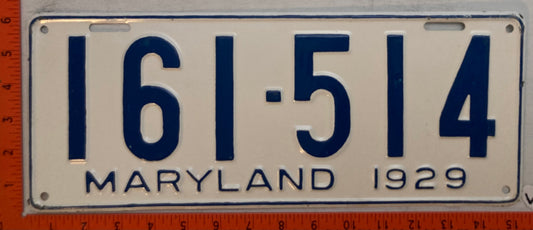 1929 Maryland #161-514 Passenger License Plate (repaint)