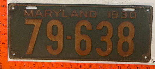 1930 Maryland #79-638 Passenger License Plate