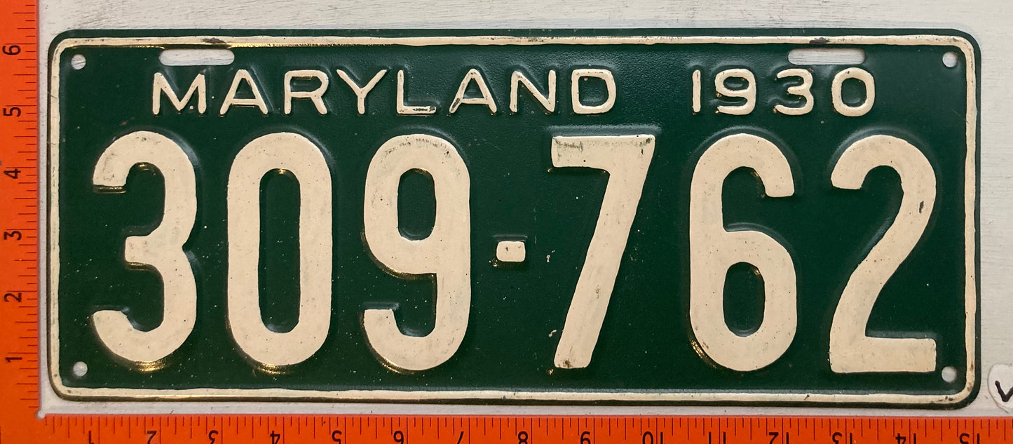 1930 Maryland #309-762 Passenger License Plate (repaint)