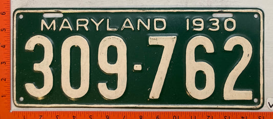 1930 Maryland #309-762 Passenger License Plate (repaint)