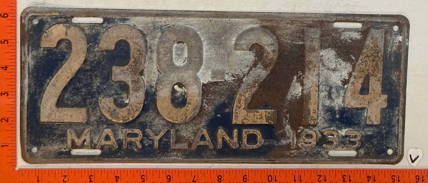 1933 Maryland #238-214 Passenger License Plate