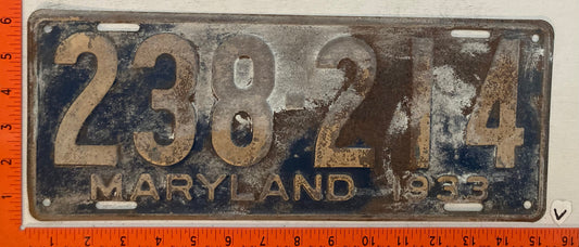 1933 Maryland #238-214 Passenger License Plate