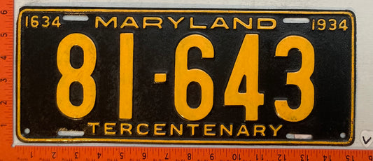 1934 Maryland #81-643 Passenger License Plate (repaint)
