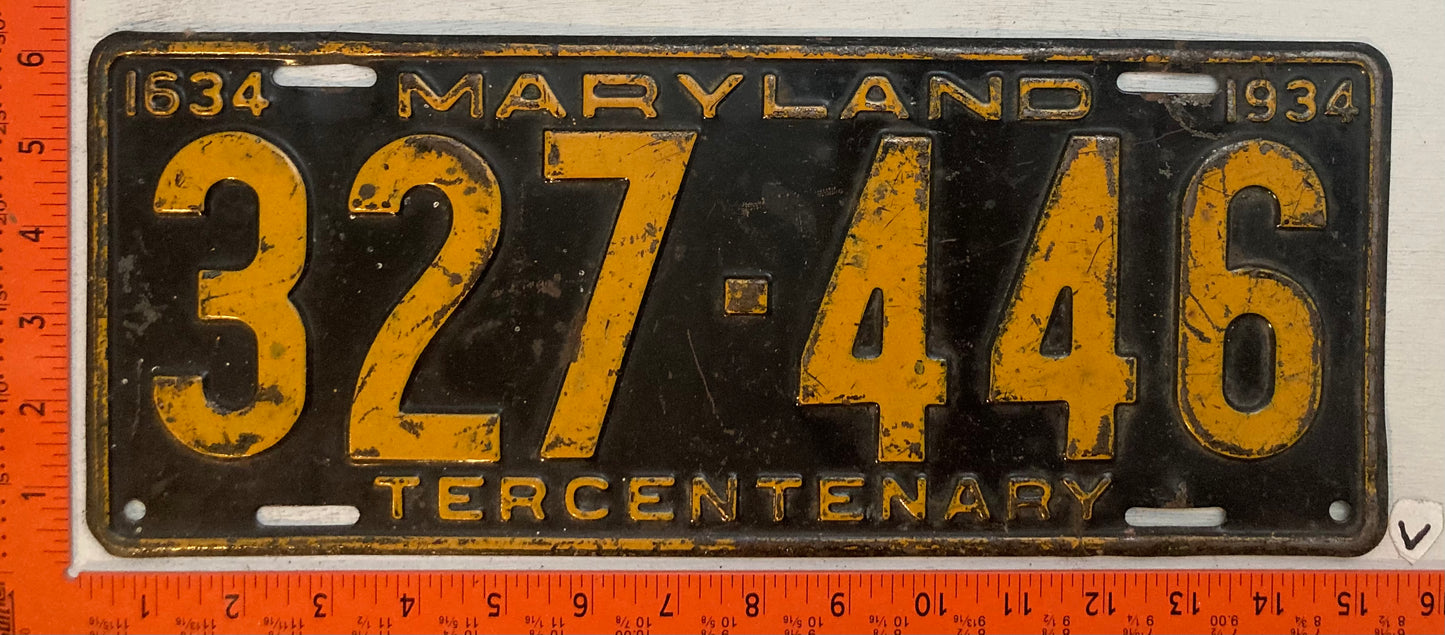 1934 Maryland #327-446 Passenger License Plate
