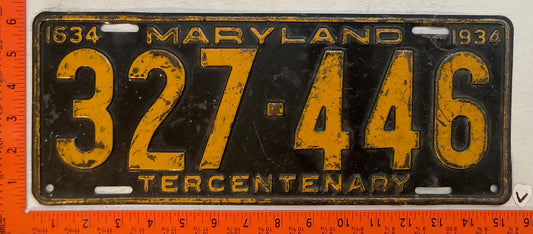 1934 Maryland #327-446 Passenger License Plate
