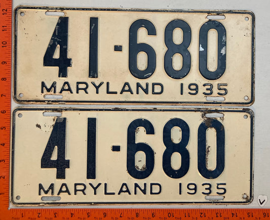 1935 Maryland #41-680 Passenger License Plate (Pair)