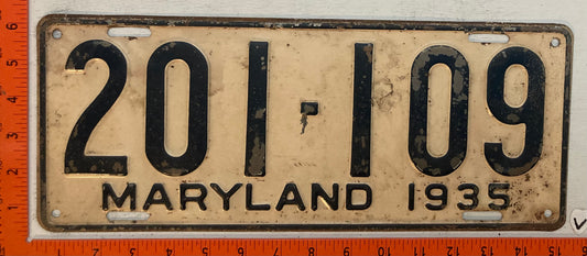 1935 Maryland #201-109 Passenger License Plate