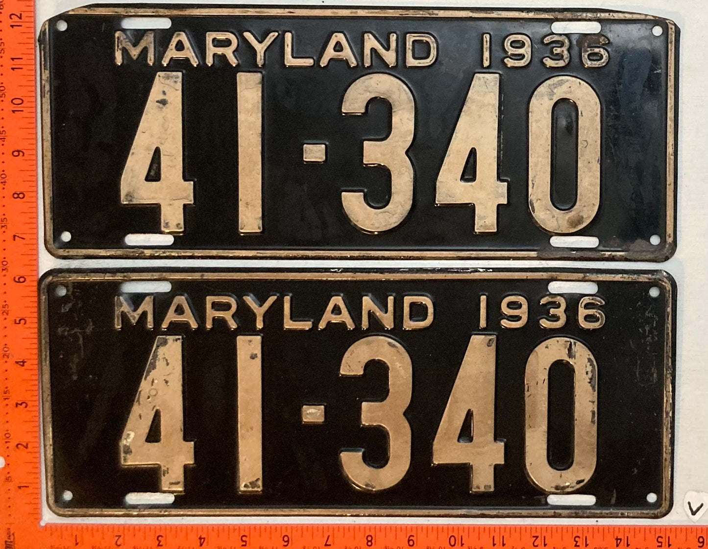 1936 Maryland #41-340 Passenger License Plate (Pair)
