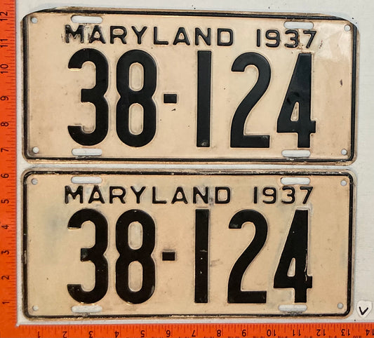 1937 Maryland #38-124 Passenger License Plate (Pair)