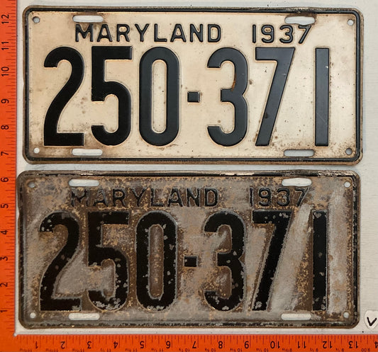 1937 Maryland #250-371 Passenger License Plate (Pair)
