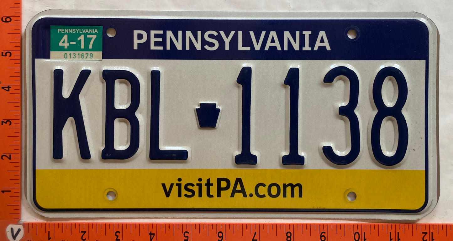 2017 Pennsylvania #KBL 1138 Passenger License Plate