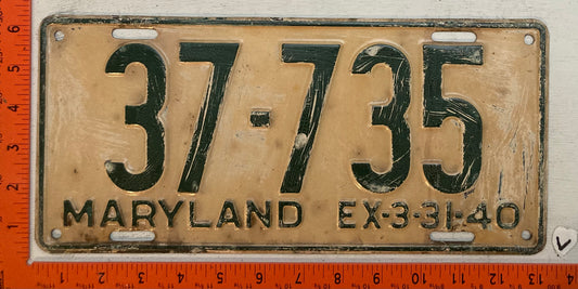 1940 Maryland #37-735 Passenger License Plate