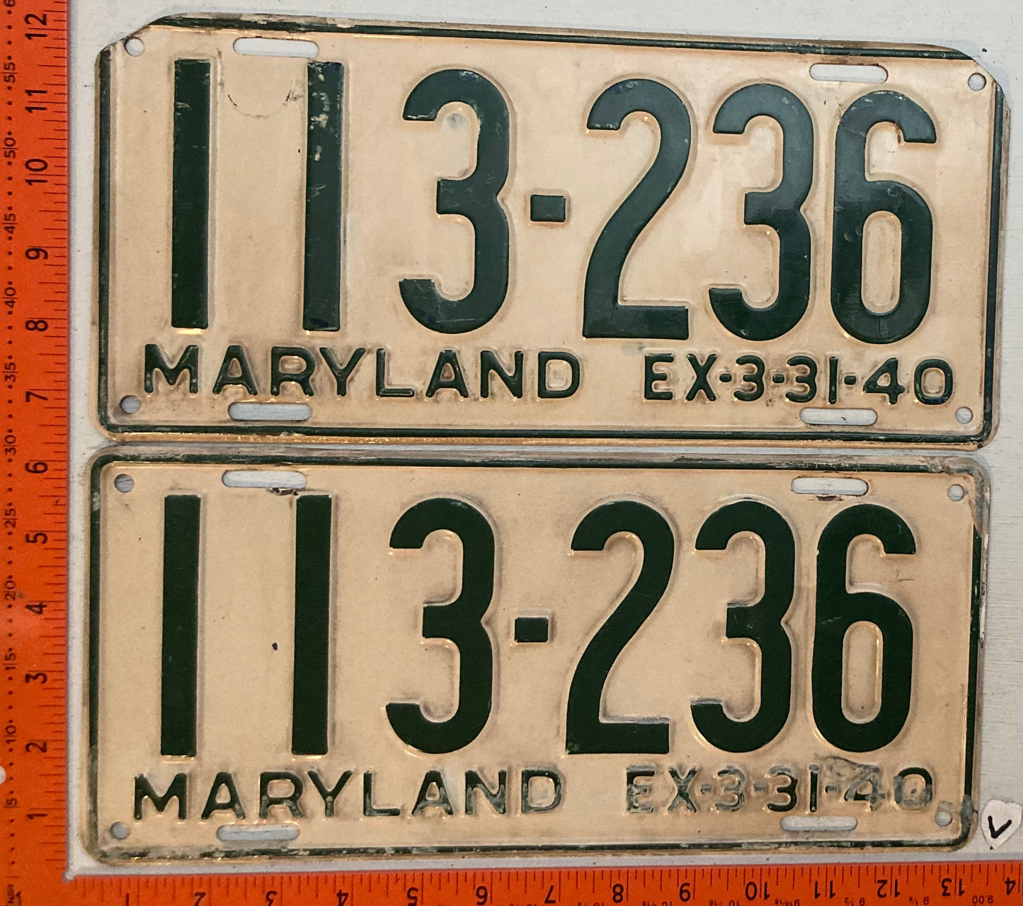 1940 Maryland #113-236 Passenger License Plate (Pair)