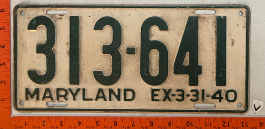 1940 Maryland #313-641 Passenger License Plate
