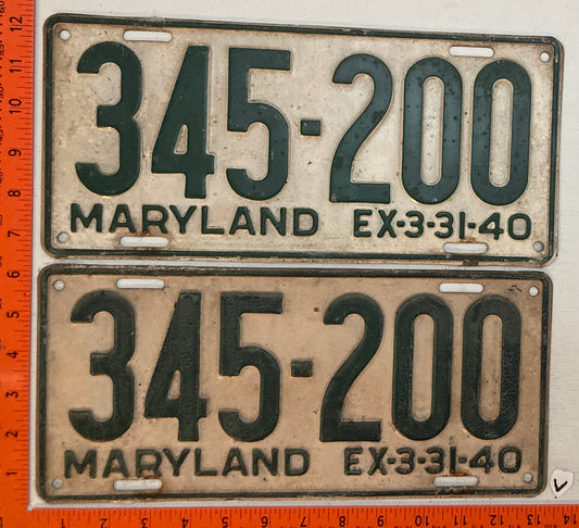 1940 Maryland #345-200 Passenger License Plate (Pair)