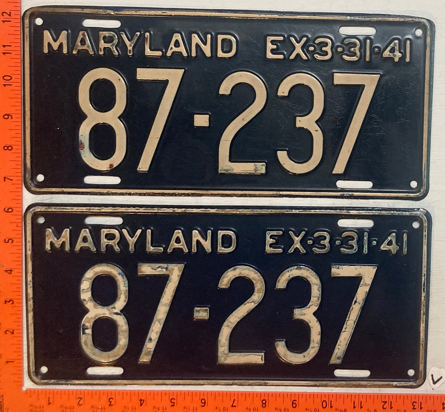 1941 Maryland #87-237 Passenger License Plate (Pair)