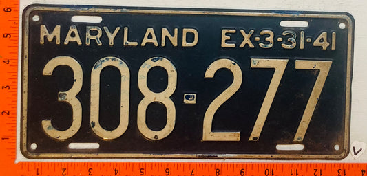 1941 Maryland #308-277 Passenger License Plate