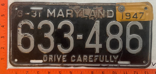 1947 Maryland #633-486 Passenger License Plate