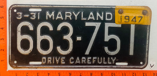 1947 Maryland #633-751 Passenger License Plate