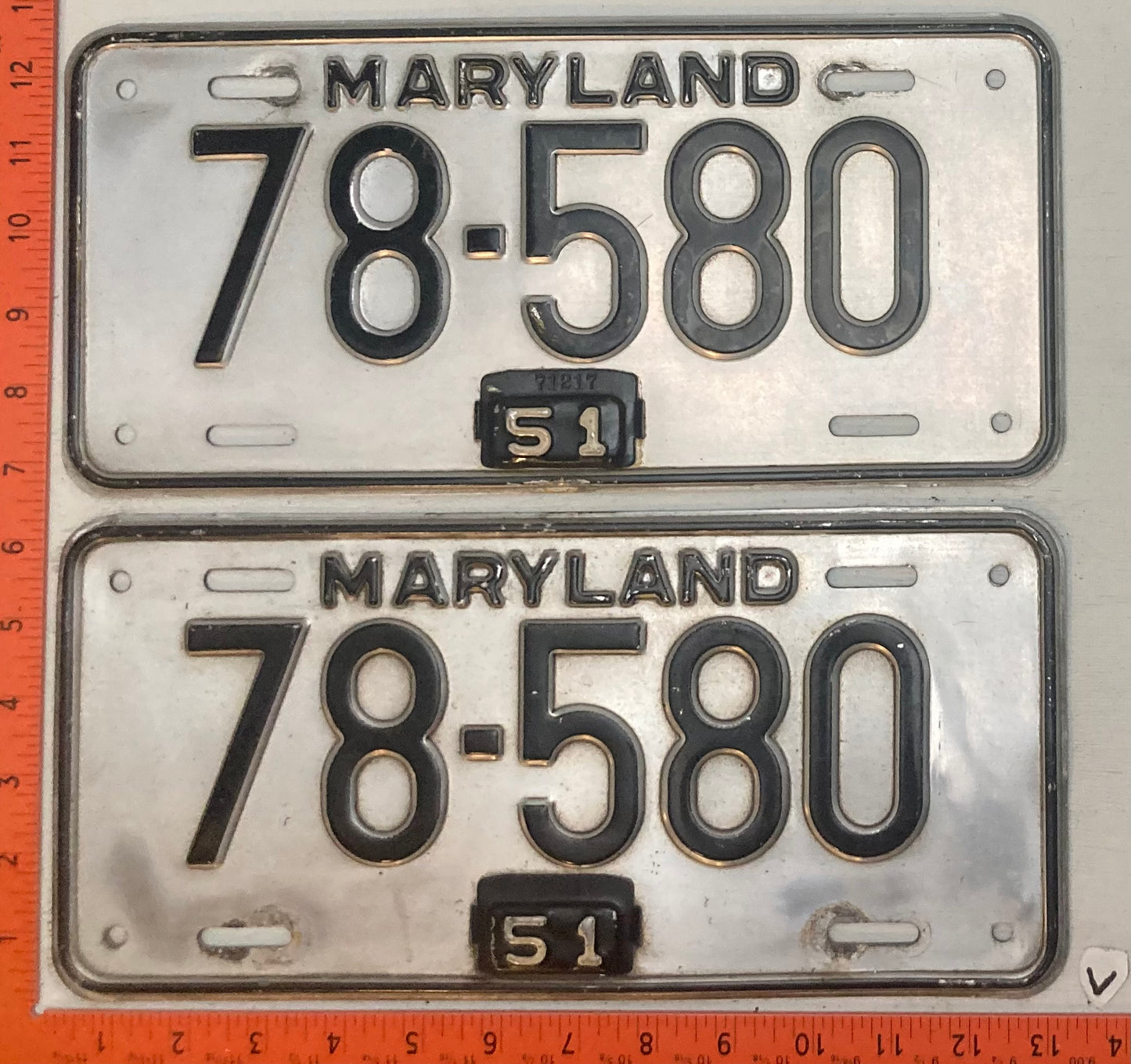 1951 Maryland #78-580 Passenger License Plate (Pair)