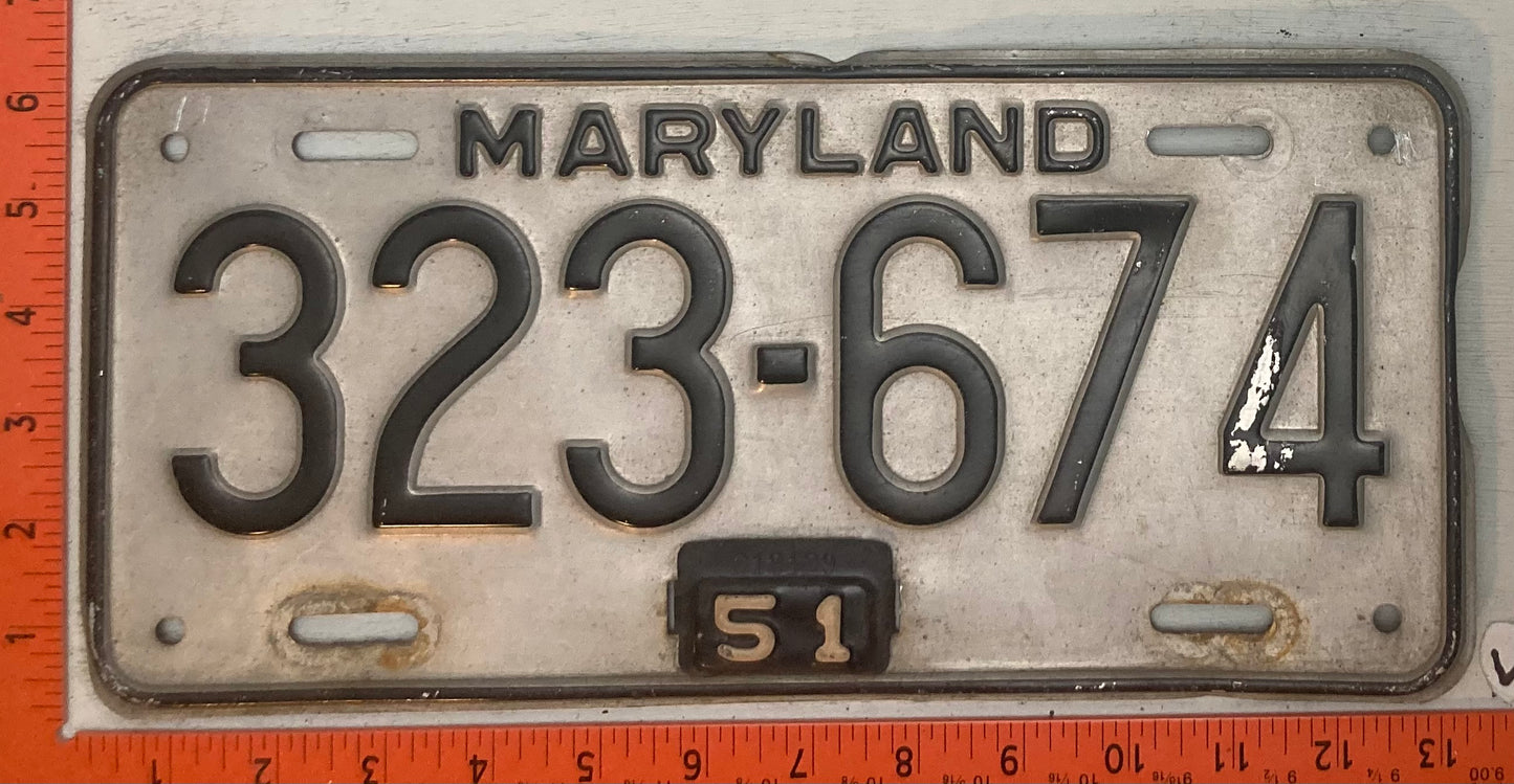 1951 Maryland #323-674 Passenger License Plate