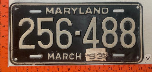 1953 Maryland #256-488 Passenger License Plate