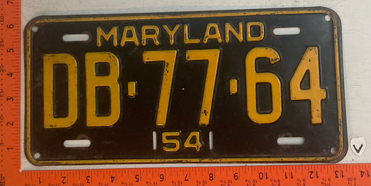 1954 Maryland #DB-77-64 Passenger License Plate