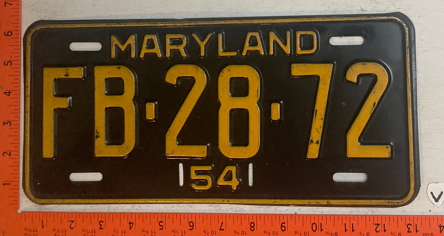 1954 Maryland #FB-28-72 Passenger License Plate