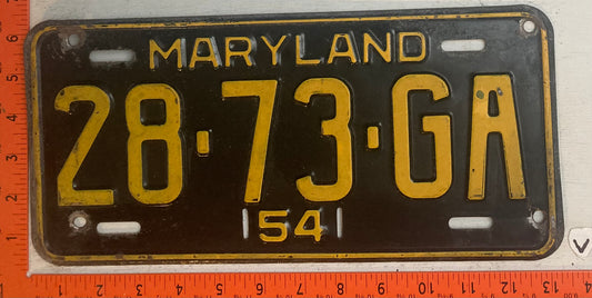 1954 Maryland #28-73-GA Trailer License Plate
