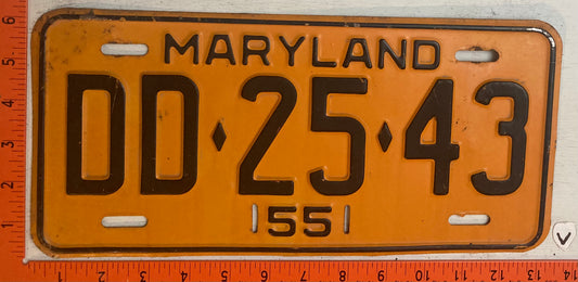 1955 Maryland #DD-25-43 Passenger License Plate