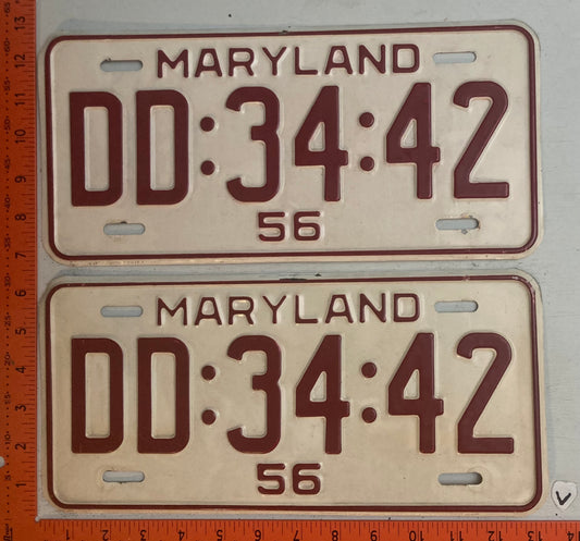 1956 Maryland #DD-34-42 Passenger License Plate (Pair)