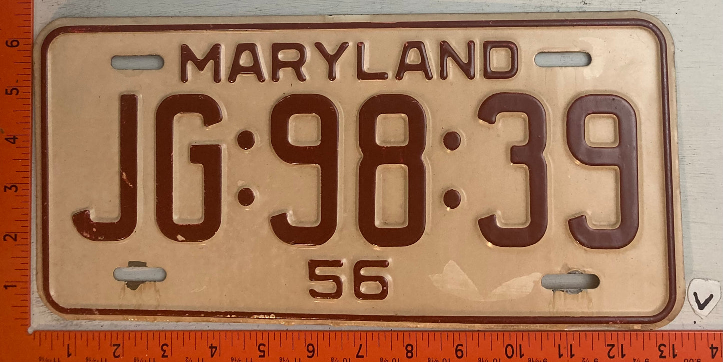 1956 Maryland #JG-98-39 Passenger License Plate