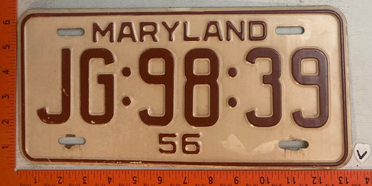 1956 Maryland #JG-98-39 Passenger License Plate