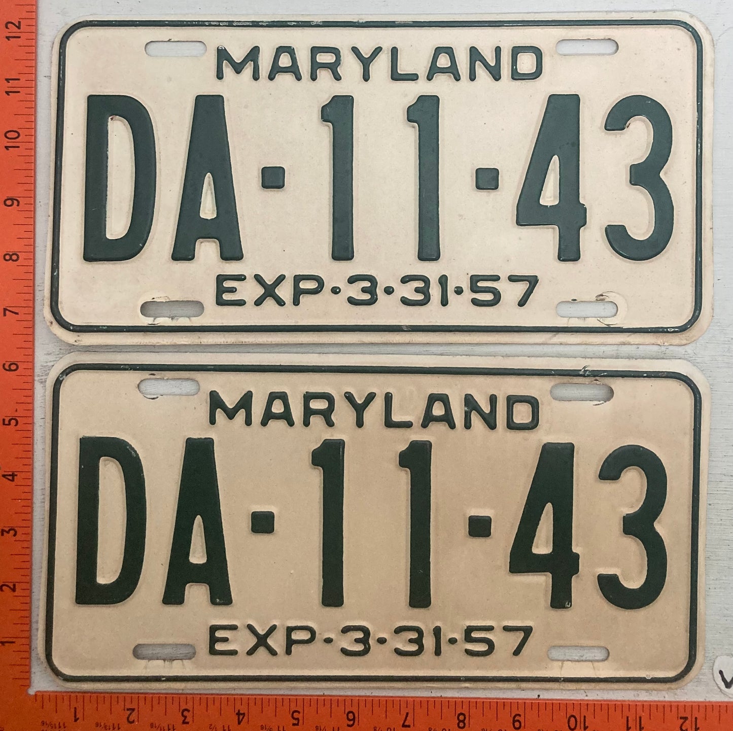 1957 Maryland #DA-11-43 Passenger License Plate (Pair)
