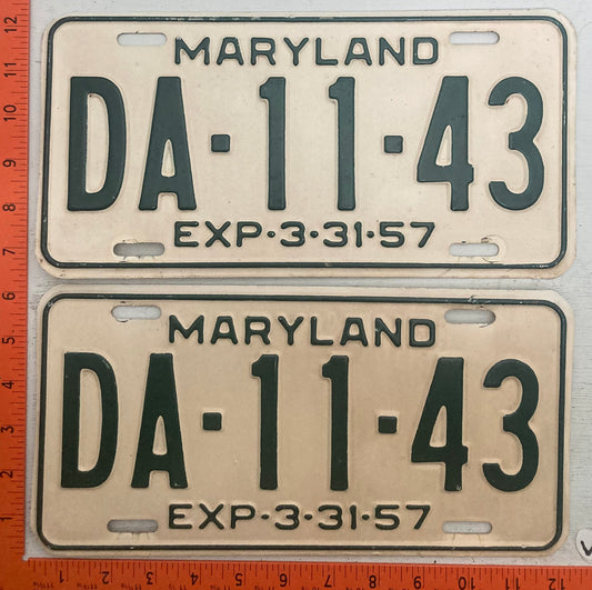 1957 Maryland #DA-11-43 Passenger License Plate (Pair)