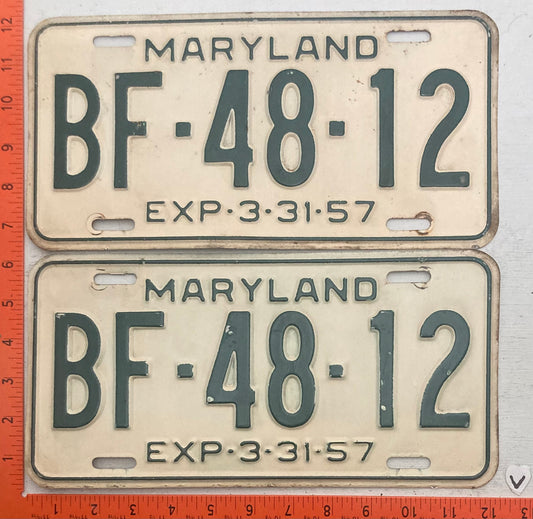 1957 Maryland #BF-48-12 Passenger License Plate (Pair)
